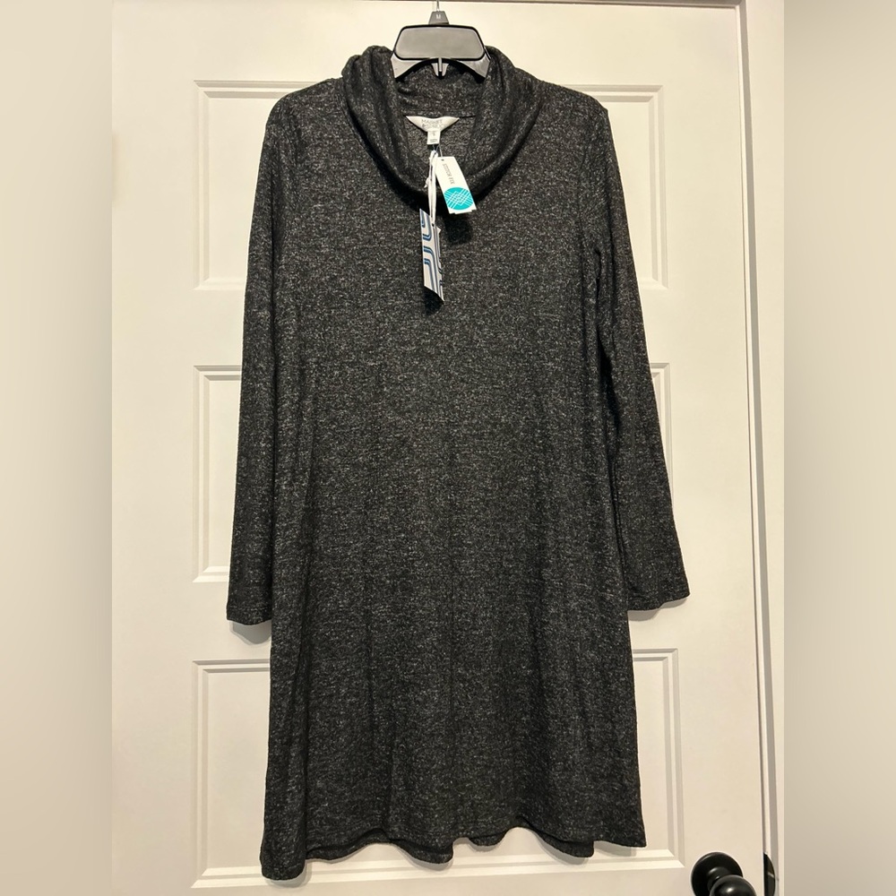 Women’s Size Large Market & Spruce Dark Gray Cowl Neck Knit Shift Dress NWT